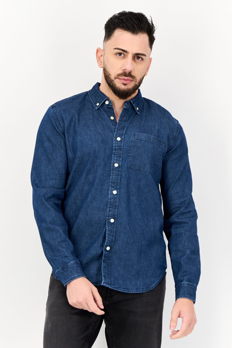GAP Men Regular Fit Washed Long Sleeves Casual Shirt, Blue  - Image 1