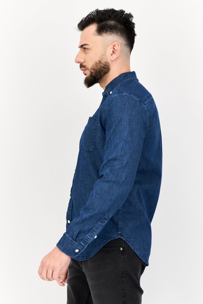 GAP Men Regular Fit Washed Long Sleeves Casual Shirt, Blue  - Image 2