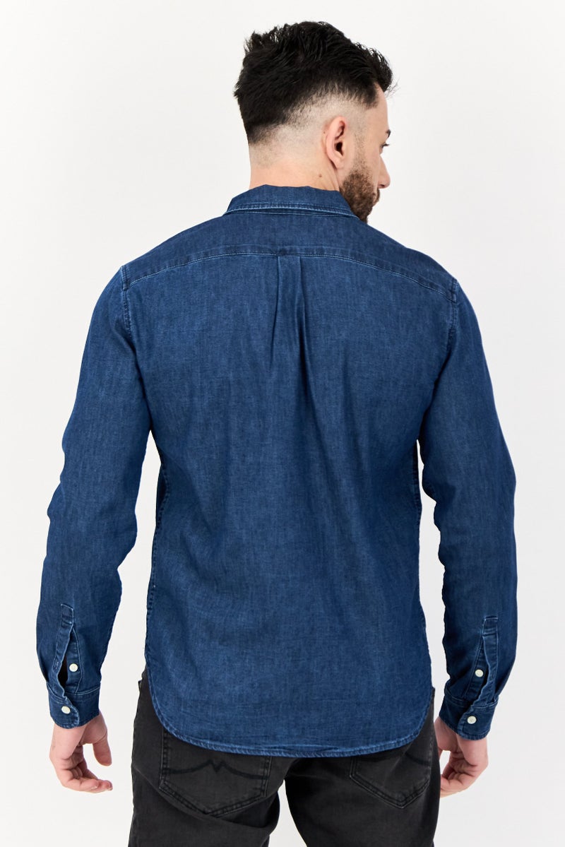 GAP Men Regular Fit Washed Long Sleeves Casual Shirt, Blue  - Image 3