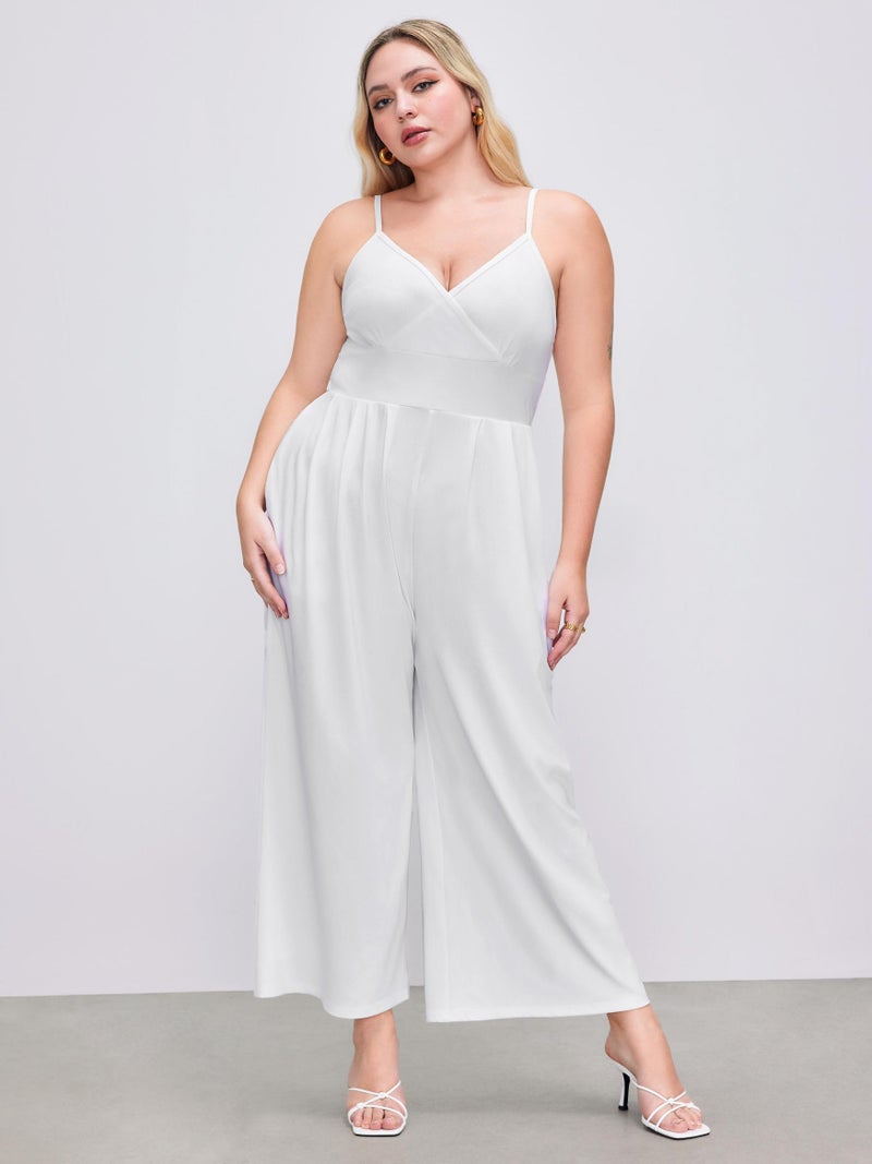 CIDER Plus Size Jumpsuits for Curvy Women V Neck Sleeveless Spaghettis Strap Wide Leg Overalls Casual Summer Outfits - Image 4