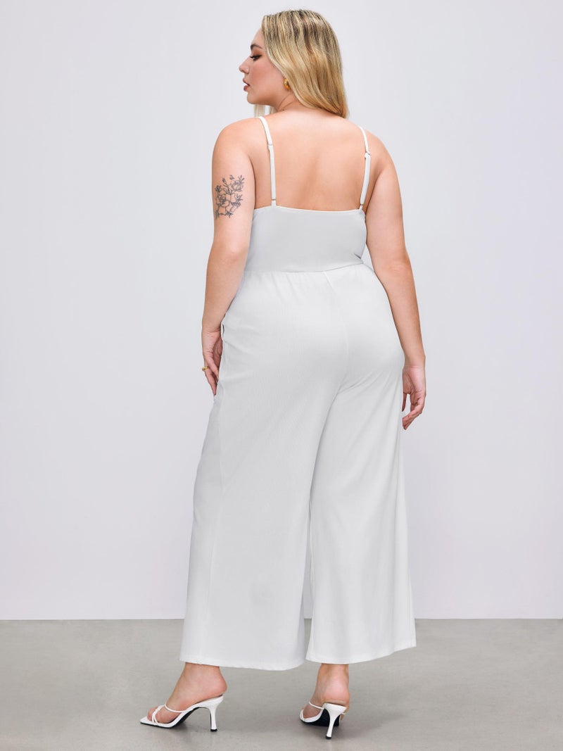 CIDER Plus Size Jumpsuits for Curvy Women V Neck Sleeveless Spaghettis Strap Wide Leg Overalls Casual Summer Outfits - Image 3