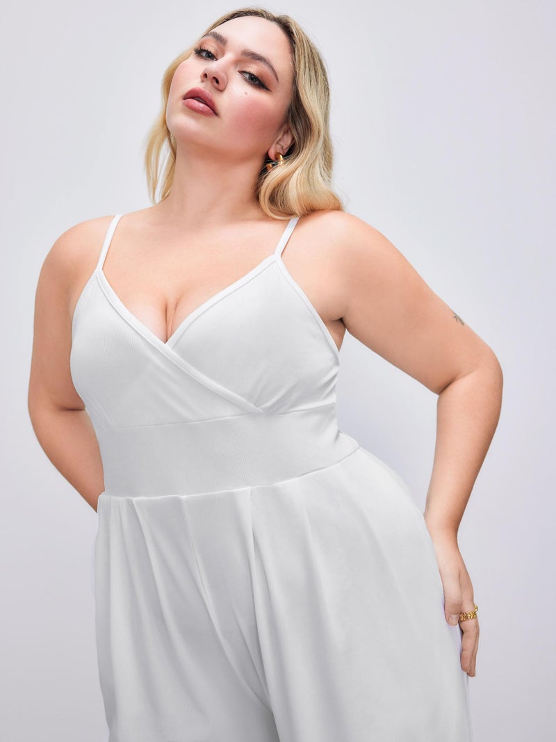 CIDER Plus Size Jumpsuits for Curvy Women V Neck Sleeveless Spaghettis Strap Wide Leg Overalls Casual Summer Outfits - Image 2
