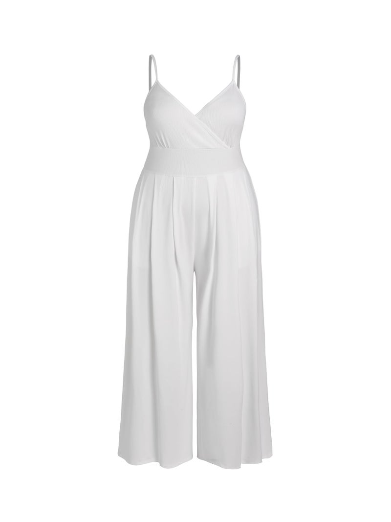 CIDER Plus Size Jumpsuits for Curvy Women V Neck Sleeveless Spaghettis Strap Wide Leg Overalls Casual Summer Outfits - Image 1