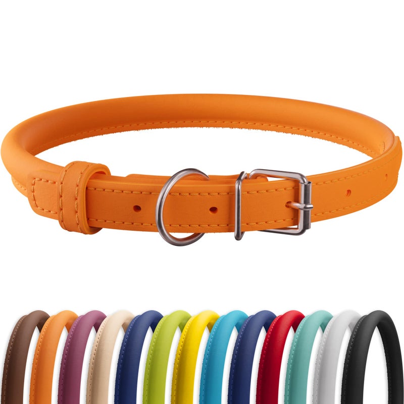 CollarDirect Rolled Leather Dog Collar, Soft Padded Round Puppy Collar, Handmade Genuine Leather Collar Dog Small Large Cat Collars 13 Colors (13-16 Inch, Orange Smooth) - Image 1