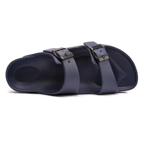 FUNKYMONKEY Women's Comfort Slides Double Buckle Adjustable EVA Flat Sandals (6 M US-Women, Navy) - Image 3
