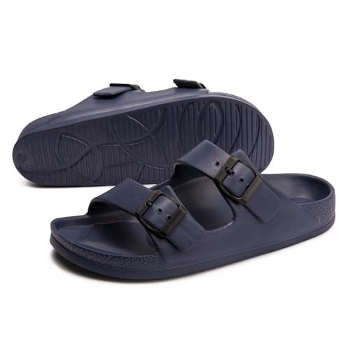 FUNKYMONKEY Women's Comfort Slides Double Buckle Adjustable EVA Flat Sandals (6 M US-Women, Navy) - Image 4