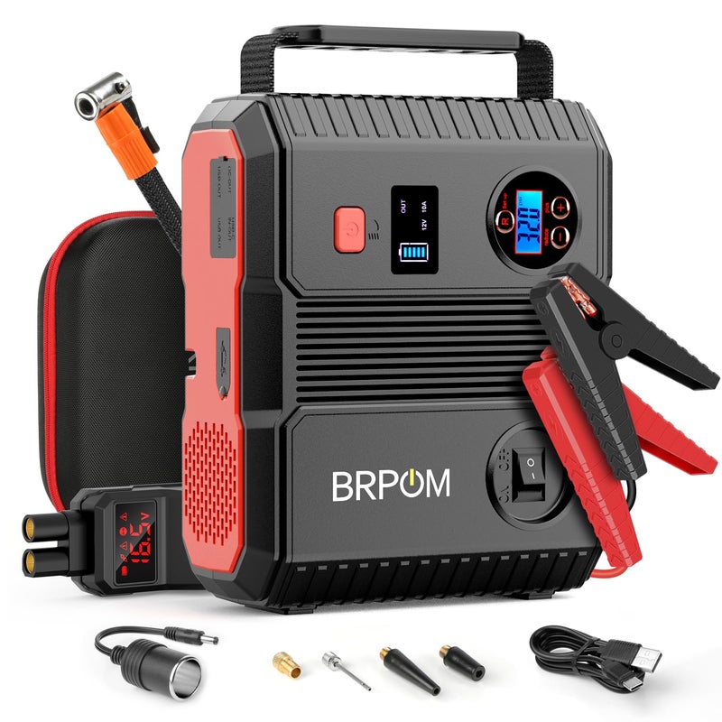 Car Jump Starter with Air Compressor 150PSI 8000A Peak 24000mah Up to All Gas or 80L Diesel Engine 50 Times Portable Jump Starter 12V Auto Battery Jump Pack QC 30 with 160W DC Out