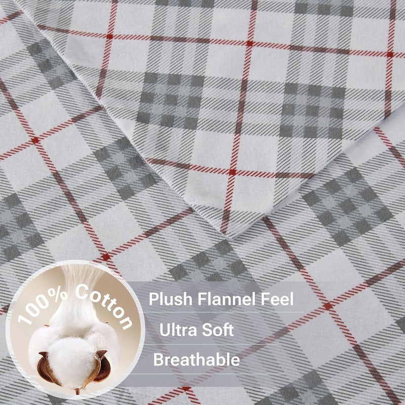 Sleep Philosophy True North by Sleep Philosophy Cozy Flannel Warm 100% Cotton Sheet - Novelty Print Animals Stars Cute Ultra Soft Cold Weather Bedding Set, Queen, Red Plaid 4 Piece - Image 2