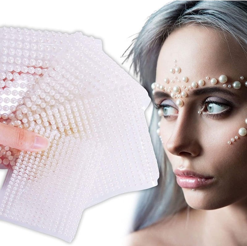 KASTWAVE White Pearl Rhinestone Stickers Makeup, Eye Gems Face Jewels Body Crystal Makeup Diamonds Temporary Tattoo Dots for Women Girls 3D Self Adhesive Flatback Pearls Nail Art Decorations, 4 Size 2800 PCS - Image 1