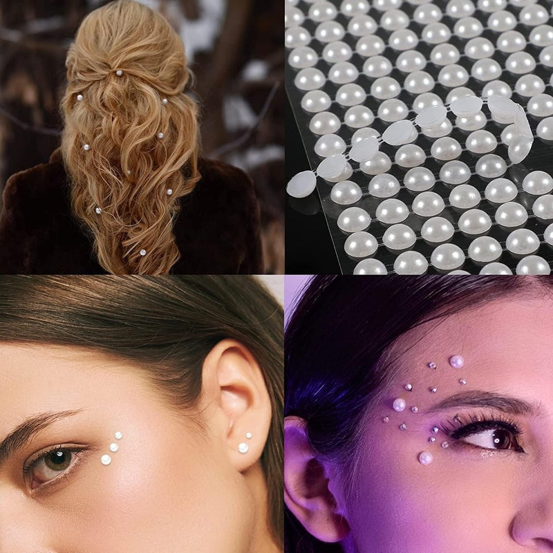 KASTWAVE White Pearl Rhinestone Stickers Makeup, Eye Gems Face Jewels Body Crystal Makeup Diamonds Temporary Tattoo Dots for Women Girls 3D Self Adhesive Flatback Pearls Nail Art Decorations, 4 Size 2800 PCS - Image 5