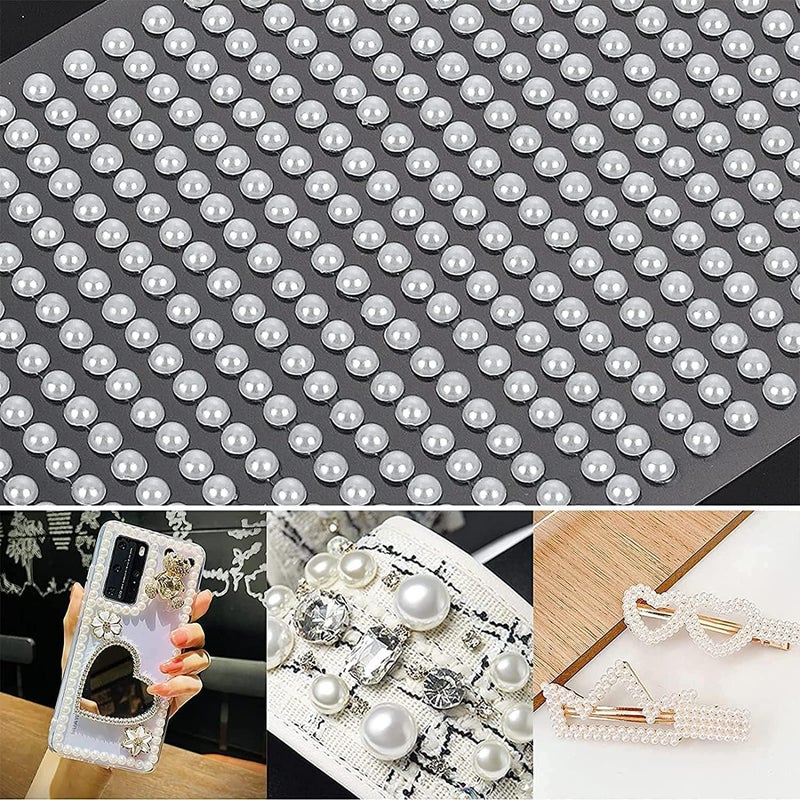 KASTWAVE White Pearl Rhinestone Stickers Makeup, Eye Gems Face Jewels Body Crystal Makeup Diamonds Temporary Tattoo Dots for Women Girls 3D Self Adhesive Flatback Pearls Nail Art Decorations, 4 Size 2800 PCS - Image 4