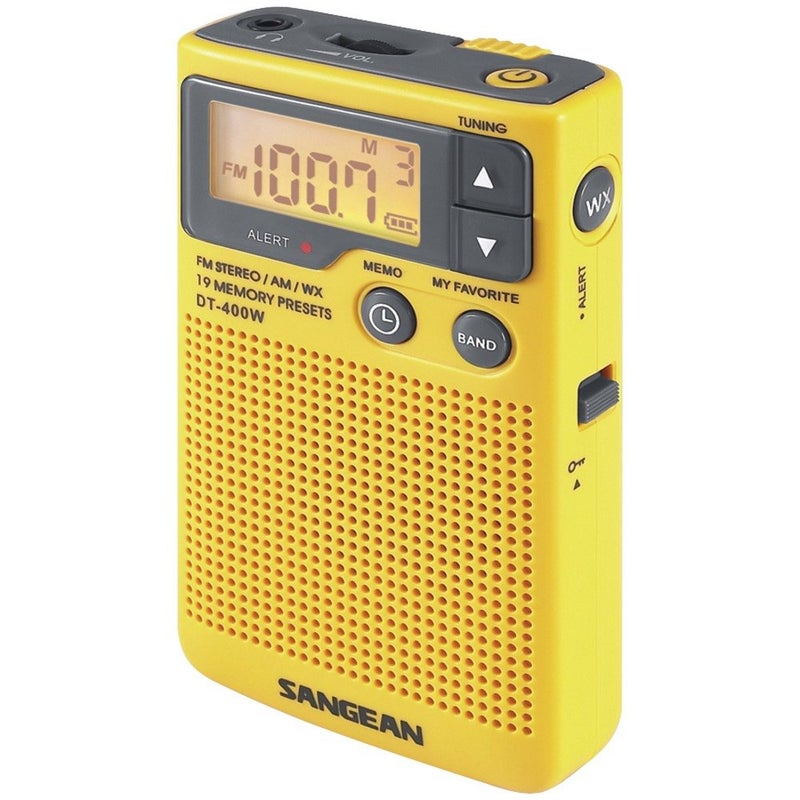 راديو جيب لتنبيه الطقس Sangean DT-400W، AM/FM، أصفر