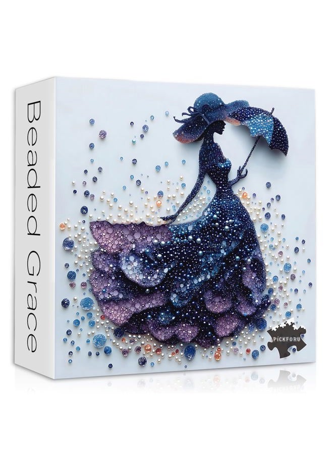 PICKFORU Elegant Lady Puzzles for Adults 1000 Pieces, Woman gems Puzzle Beaded Art Featuring Dress Umbrella, Impossible Jewel Aesthetic Jigsaw Puzzle, Hard Difficult Challenge for Woman - Image 1