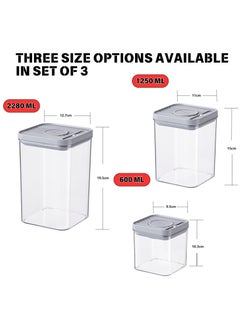 SPARK IT HOME Food Storage Containers One Button Press Opening Pop Design Airtight Leak Proof Stackable Easy Lock Set of 3 Transparent With Grey Lid For Dry and Wet Ingredients (2280 ml)  - Image 2