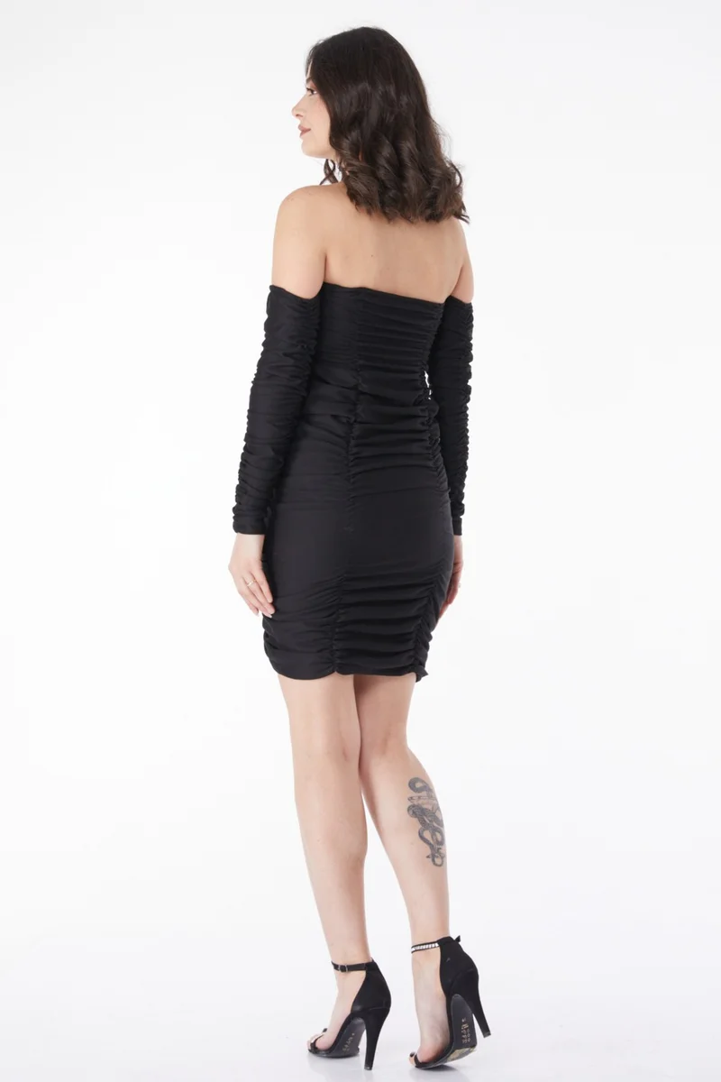 Tofisa Plain Mid Women's Black Pleated Dress - 13175