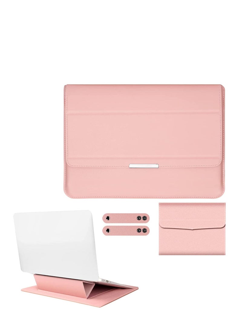 13-14 Inch Laptop Sleeve Bag Universial 2 in 1 Inner with Stand Function Portable Waterproof Case Compatible Laptops and Tablets Soft PU Leather (Pink Rose Gold) - Image 5