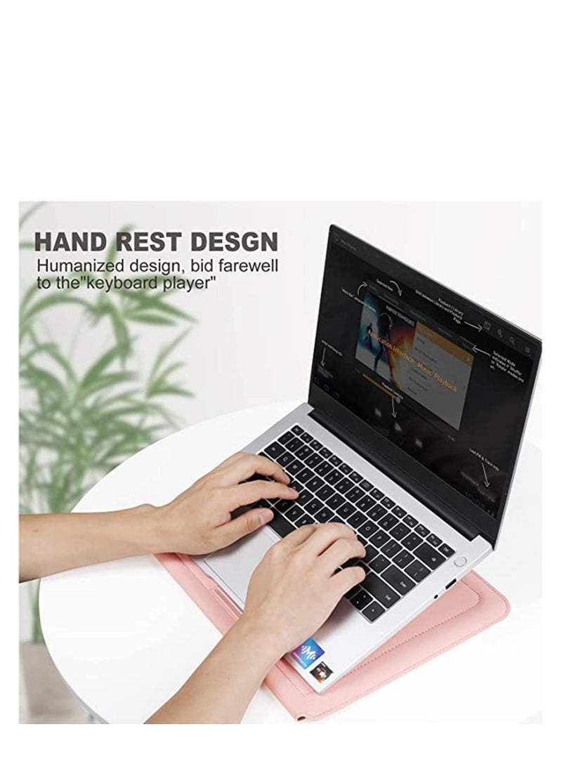 13-14 Inch Laptop Sleeve Bag Universial 2 in 1 Inner with Stand Function Portable Waterproof Case Compatible Laptops and Tablets Soft PU Leather (Pink Rose Gold) - Image 2