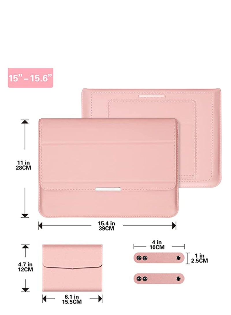13-14 Inch Laptop Sleeve Bag Universial 2 in 1 Inner with Stand Function Portable Waterproof Case Compatible Laptops and Tablets Soft PU Leather (Pink Rose Gold) - Image 3