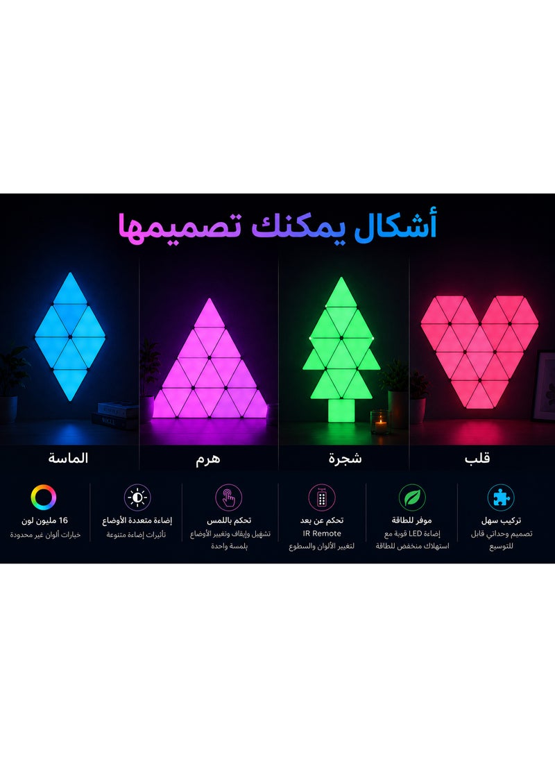 Smart RGB LED Triangle Wall Lights Kit – Modular Touch Sensitive Light Panels, 16 Million Colors, DIY Decorative Gaming Room & Bedroom Wall Lighting with Remote Control - Image 3