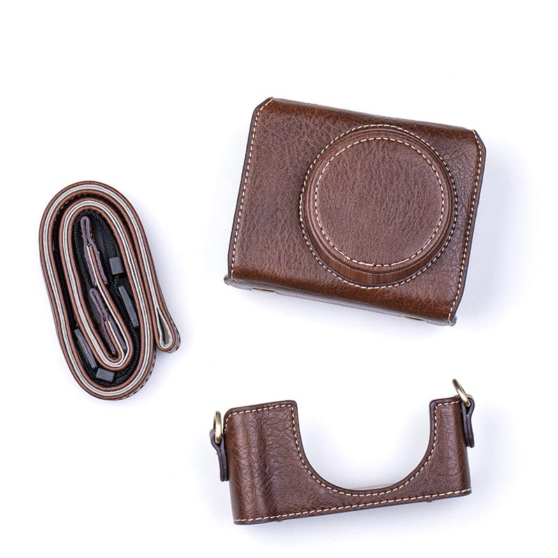 BolinUS Premium PU Leather FullBody Camera Case Bag Cover for Sony ZV-1 ZV1 With Neck Strap (Brown) - Image 1