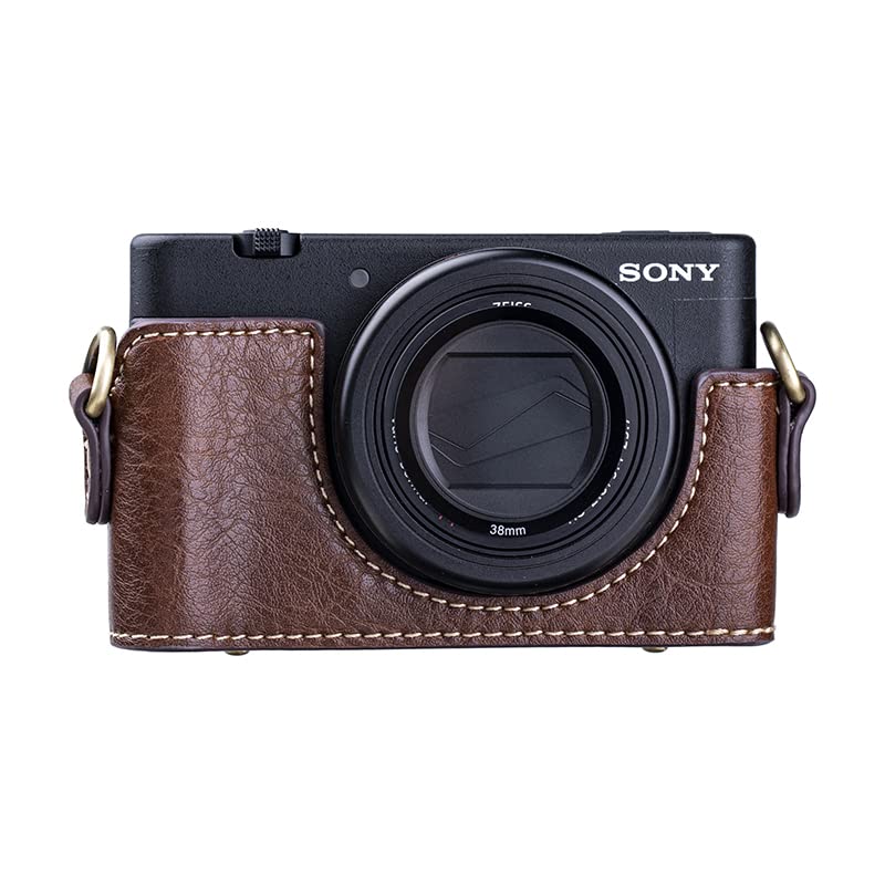 BolinUS Premium PU Leather FullBody Camera Case Bag Cover for Sony ZV-1 ZV1 With Neck Strap (Brown) - Image 5