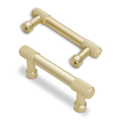 POVEFONK 10 Pack 3Inch76mm Brushed Brass Kitchen Cabinet Handles Knurled Cabinet Pulls Gold Drawer Pulls Cabinet Hardware Kitchen Handles Drawer Pulls Dresser Handles - Image 1