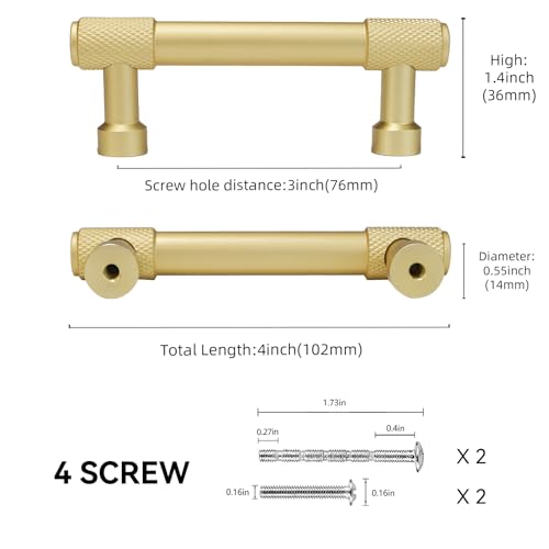 POVEFONK 10 Pack 3Inch76mm Brushed Brass Kitchen Cabinet Handles Knurled Cabinet Pulls Gold Drawer Pulls Cabinet Hardware Kitchen Handles Drawer Pulls Dresser Handles - Image 3
