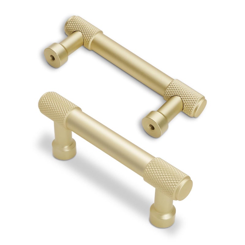 POVEFONK 10 Pack 3Inch76mm Brushed Brass Kitchen Cabinet Handles Knurled Cabinet Pulls Gold Drawer Pulls Cabinet Hardware Kitchen Handles Drawer Pulls Dresser Handles - Image 2