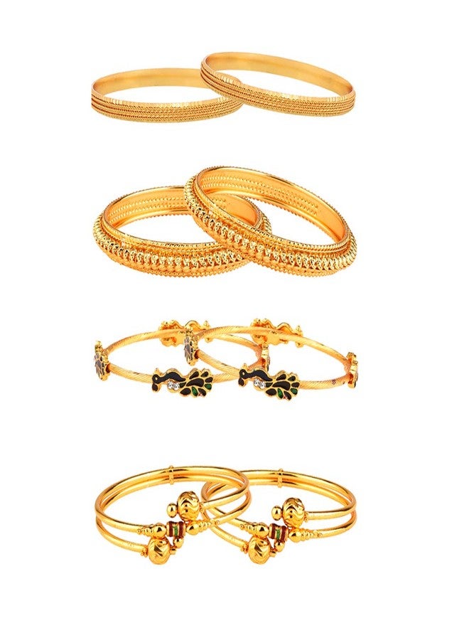 KENNICE Combo Of Designer Victoria Bangles, Pearls Bangles, Trendy Gold Plated and Coinage Bangles - Pack Of 08 - Image 1