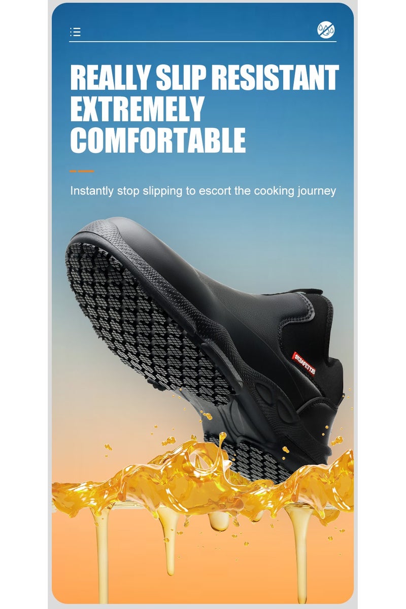 general Chef anti-slip shoes kitchen leather oil-proof and waterproof work shoes men's and women's non-slip restaurant shoes - Image 3