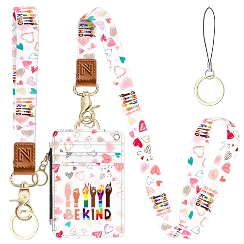 NICCCARD Be Kind 2-in-1 ID Badge Holder & Lanyard Wallet for Teachers,Nurse,Professionals-Cute Zippered Coin Pouch,Removable Wristlet & Neck Lanyard,5 Card Slots Stylish Work Essential - Image 1