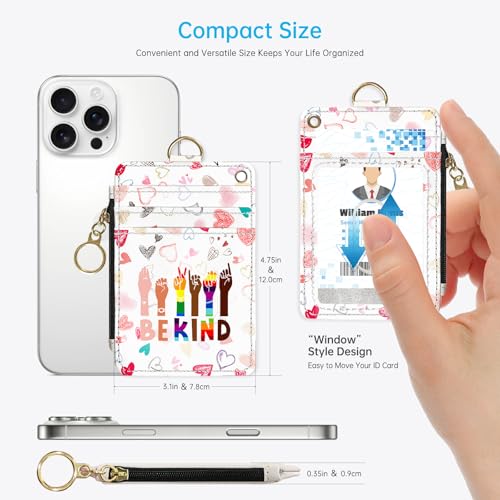 NICCCARD Be Kind 2-in-1 ID Badge Holder & Lanyard Wallet for Teachers,Nurse,Professionals-Cute Zippered Coin Pouch,Removable Wristlet & Neck Lanyard,5 Card Slots Stylish Work Essential - Image 3