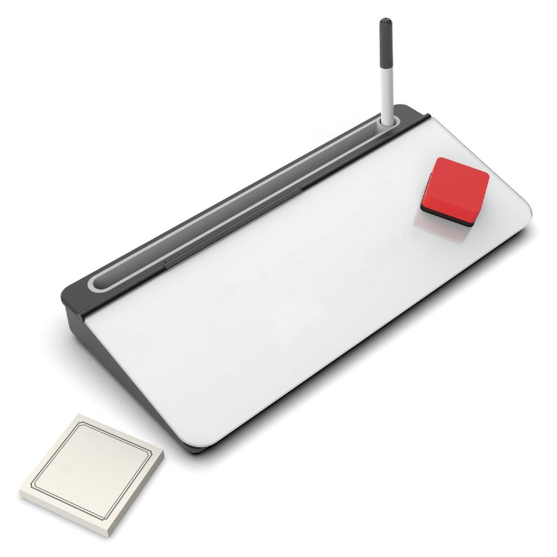 AudioVisual Direct White Glass Desktop Notepad Set Dry Erase Board with Marker Eraser Sticky Notes