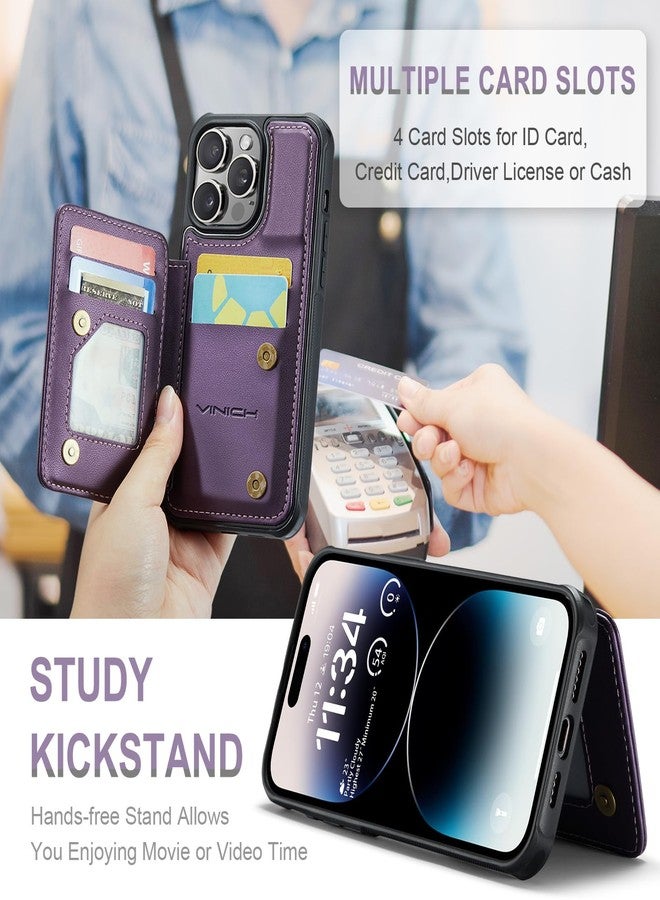Vinich for iPhone 14 Pro Wallet Case with Card Holder, RFID Blocking Credit Slots Kickstand Shockproof Phone Cover Fit for iPhone 14 Pro 6.1" Purple - Image 4