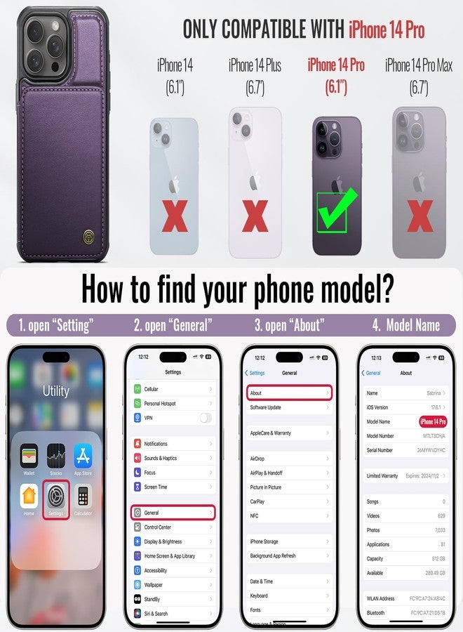 Vinich for iPhone 14 Pro Wallet Case with Card Holder, RFID Blocking Credit Slots Kickstand Shockproof Phone Cover Fit for iPhone 14 Pro 6.1" Purple - Image 2