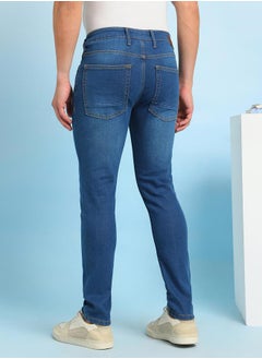 Dennis Lingo Indigo Cotton Blend Plain/Basic Pattern Slim Fit Fit Jeans for Men Full Length Bottom Body Wear Jeans Button Closure Woven Weave Mid Rise Waist - Perfect for Lifestyle Occasions  - Image 2