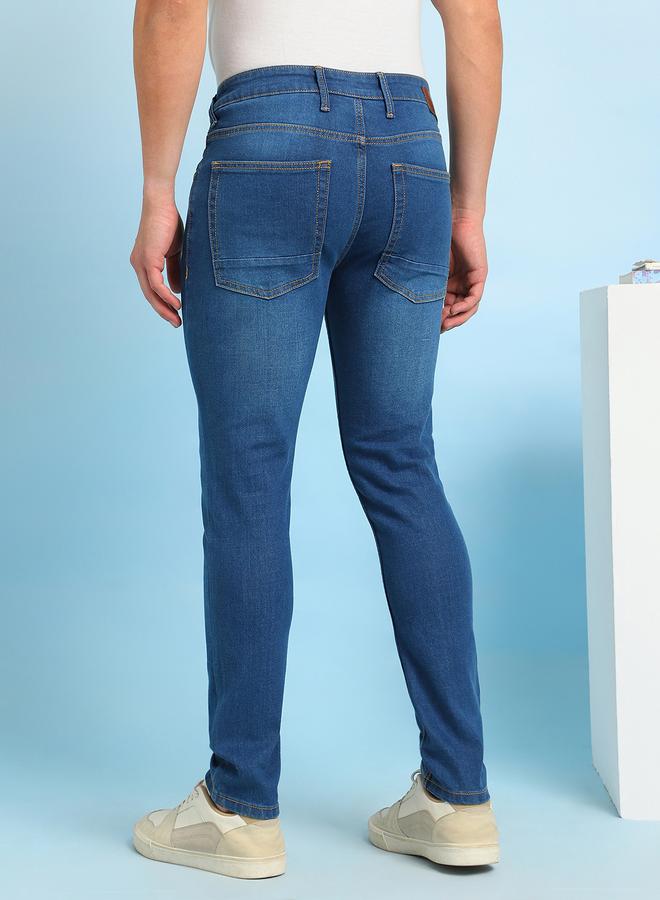 Dennis Lingo Men's Indigo Cotton Blend Solid Pattern Full Length Slim Fit Jeans  - Image 2