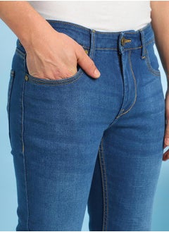 Dennis Lingo Indigo Cotton Blend Plain/Basic Pattern Slim Fit Fit Jeans for Men Full Length Bottom Body Wear Jeans Button Closure Woven Weave Mid Rise Waist - Perfect for Lifestyle Occasions  - Image 3