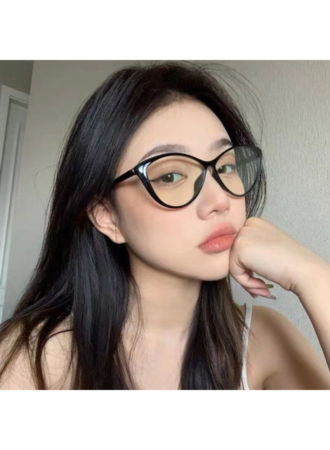 Lovecraft Black Vintage Anti-blue Light Plain Gl Frame European And American Round Face Ultra-light Cat Eye - Image 3