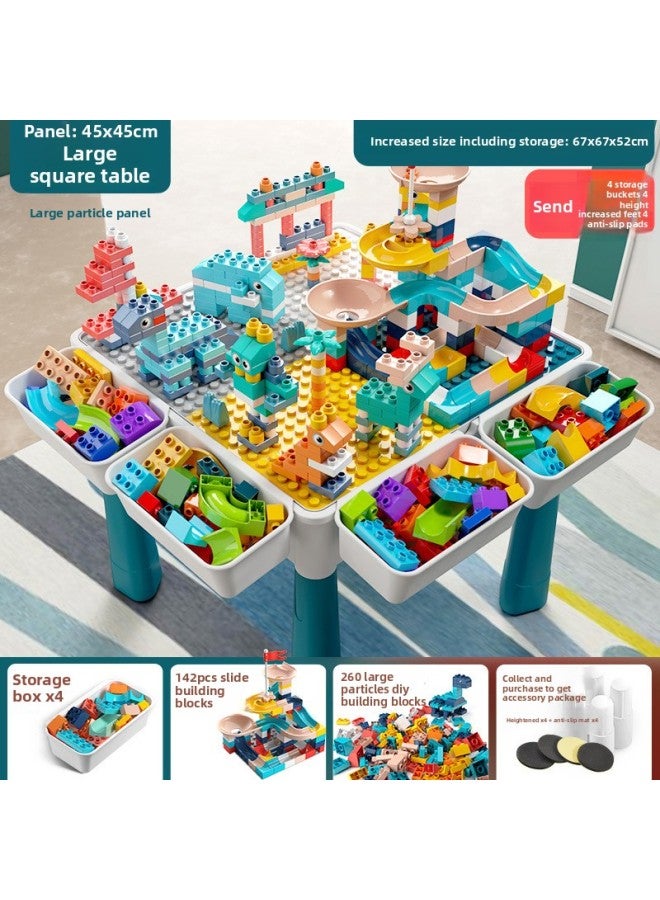 Varied Slide Building Blocks Table Assembled Educational Toys Puzzle 3 To 6 Years Old Boys Children Size Granular Ball Track-Color:Large Particles [extra Large Square Table] 260diy + 142 Slide Building Blocks, Free Storage Box X4 + Accessories  - Image 1