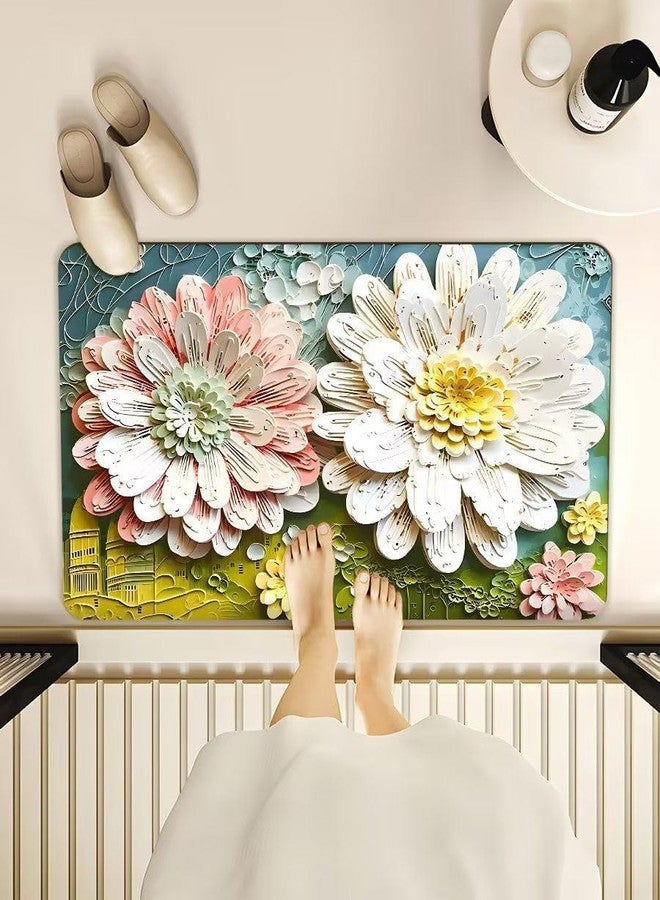 TEKCOOL Bathroom Mat, Door mat, Rubber Non-Slip Quick Dry Rugs Fit Under Door Super Absorbent Thin Fashion Washable Oval Floor Bath Mat for Bathroom, Bathtub, Shower and Sink (Sunflower-Pack of 3) - Image 2