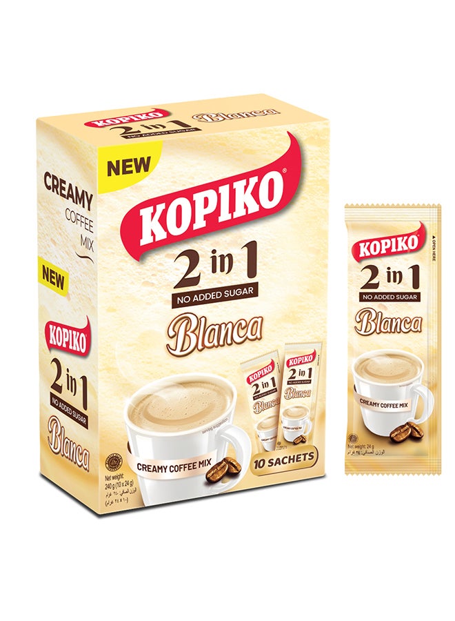 Kopiko 2in1 Blanca Instant Coffee Mix with No added Sugar creamy and smooth Taste, 24g pack of 10 - Image 1