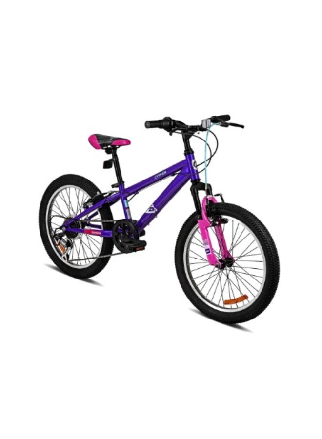 Spartan 20" Cypher Girls Mountain Bike | Front Suspension, 6-Speed Shimano Gears, Steel Frame, Adjustable Saddle | MTB for Girls Ages 6 to 9 | Teal & Purple Design with Knobby Tires for Trail Riding | SP-3228 - Image 1