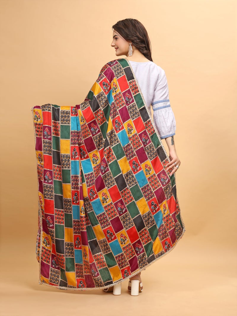 KEMZA Women's Silk Blend Multicolor Printed Dupatta For Wedding And Festivals - Image 5