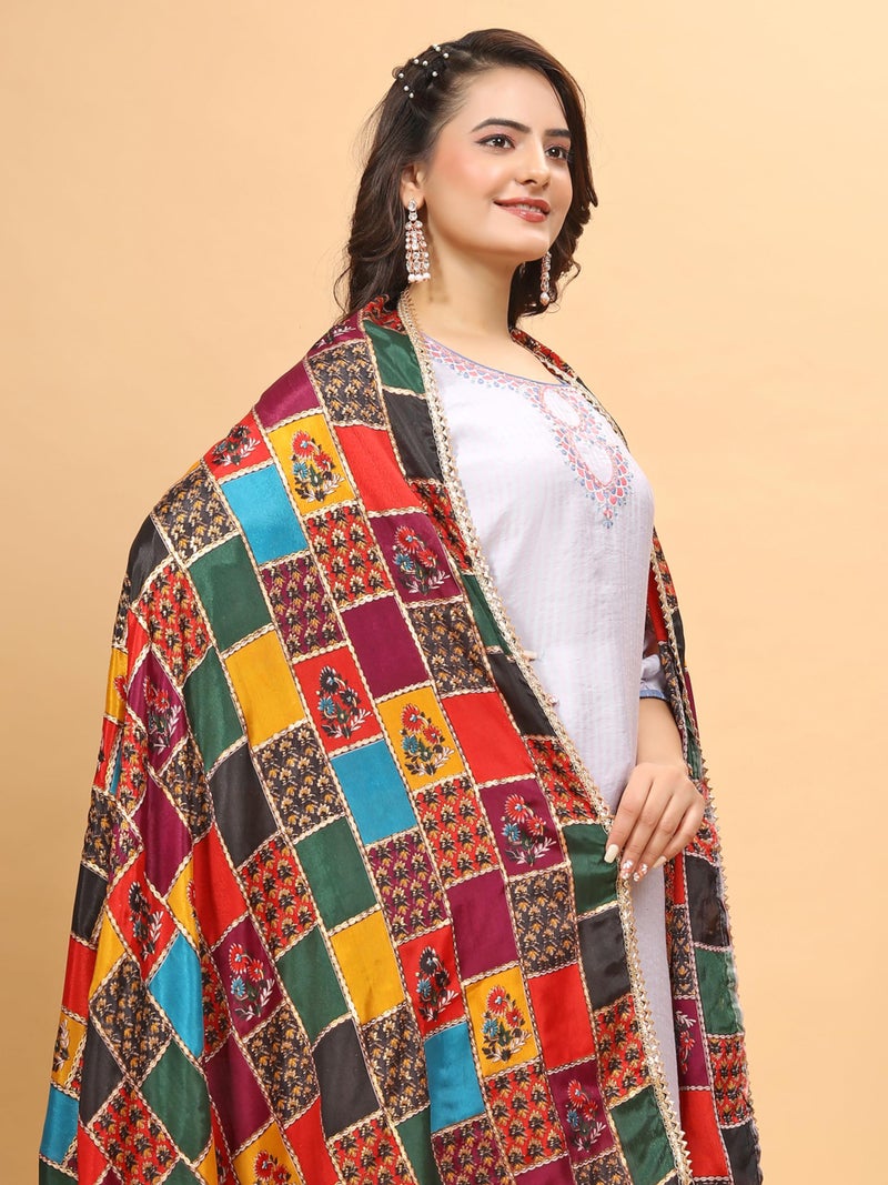 KEMZA Women's Silk Blend Multicolor Printed Dupatta For Wedding And Festivals - Image 4