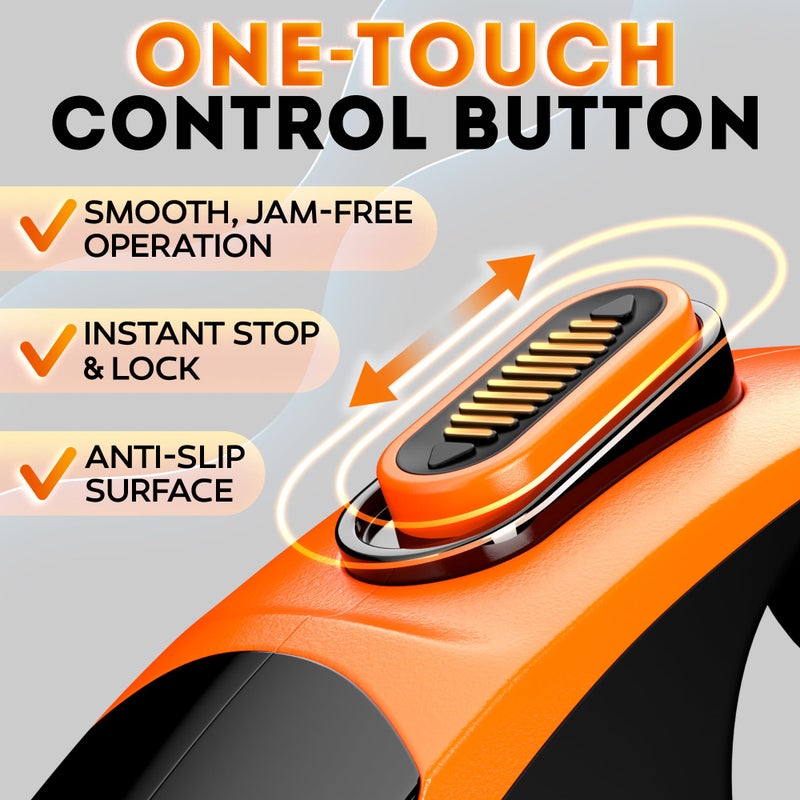 IWOOFI Retractable Dog Leash 18.2 ft â€“ Chew Proof Cable Included â€“ 360Â° Tangle-Free Design â€“ Heavy Duty Reflective Leash â€“ Soft Anti-Slip Grip Outdoor Daily for Small & Medium Dogs up to 50 lbs (Orange) - Image 4