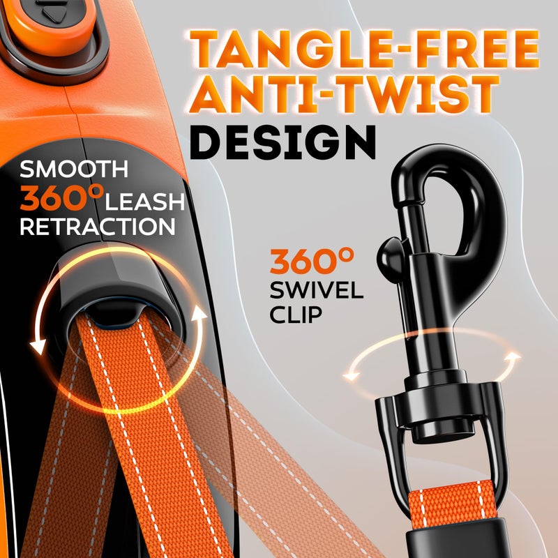IWOOFI Retractable Dog Leash 18.2 ft â€“ Chew Proof Cable Included â€“ 360Â° Tangle-Free Design â€“ Heavy Duty Reflective Leash â€“ Soft Anti-Slip Grip Outdoor Daily for Small & Medium Dogs up to 50 lbs (Orange) - Image 5