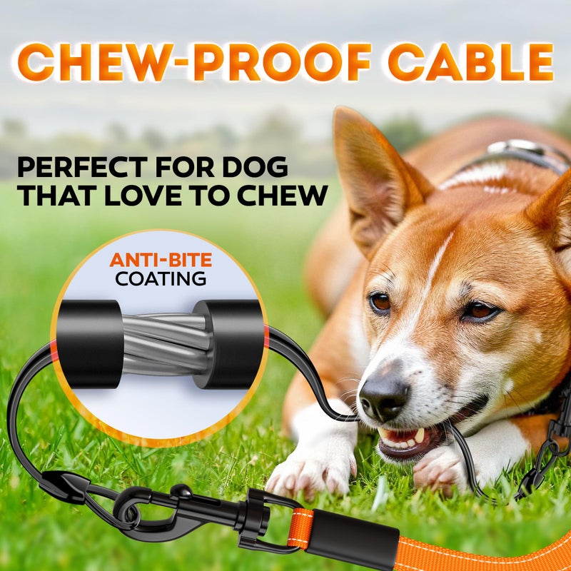 IWOOFI Retractable Dog Leash 18.2 ft â€“ Chew Proof Cable Included â€“ 360Â° Tangle-Free Design â€“ Heavy Duty Reflective Leash â€“ Soft Anti-Slip Grip Outdoor Daily for Small & Medium Dogs up to 50 lbs (Orange) - Image 3