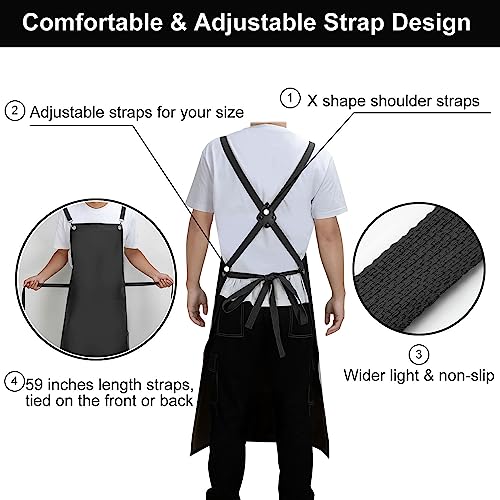 SHEOMERN Waterproof Rubber Apron, 43" Anti-Tear Heavy Duty Vinyl Adjustable Thicker Cross Back Dishwasher Apron for Restaurant Dishwashing, Butcher, Lab Work, Dog Grooming Black - Image 5
