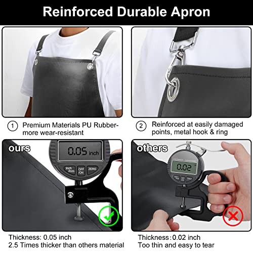 SHEOMERN Waterproof Rubber Apron, 43" Anti-Tear Heavy Duty Vinyl Adjustable Thicker Cross Back Dishwasher Apron for Restaurant Dishwashing, Butcher, Lab Work, Dog Grooming Black - Image 4